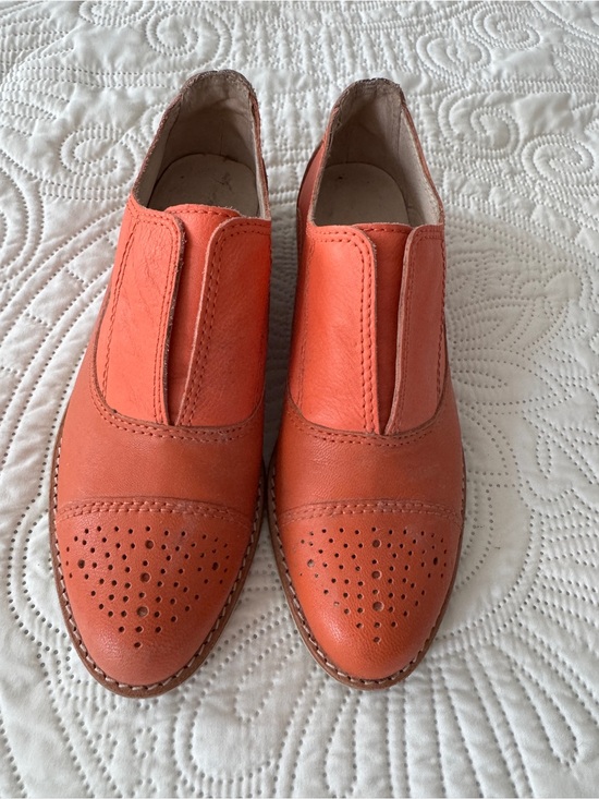 Bus Stop All Black Shoes - Women’s Orange Leather Slip-On Brogue Shoes